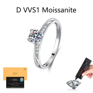 GRA Certificate 0.5CT Moissanite Ring 925 Silver Round Cut Brilliant Ring Fashion Engagement Ring for Woman Tokenof Commitment