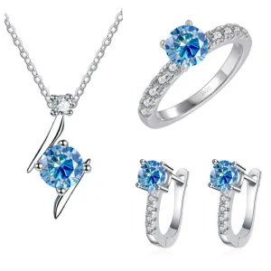 GRA Certified Moissanite Jewelry Set in 925 Sterling Silver with Wedding Band, Ring, Earrings, and Chain Necklace