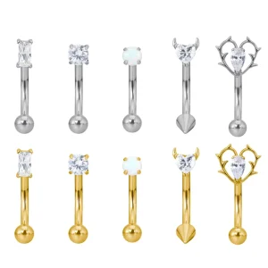 GZN ASTM F136 Titanium CZ Curved Barbell Eyebrow Studs Body Piercing Jewelry