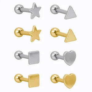 GZN ASTM F136 Titanium Heart Star Square Top Ear Cartilage Eyebrow Ear Studs Body Piercing Jewelry