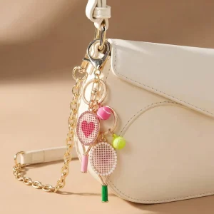 Game Day Bag Accessories Sport Colored Rhinestone Rennis Racket Keychain for Women Sweet Fashion Diamond Bag Charm