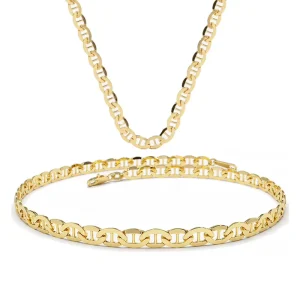 Gemnel 925 Sterling Silver Fashionable Minimalist Mariner Chain Necklace and Bracelet Set