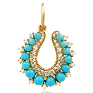 Gemnel Custom Fine Fashion Gold Plated Chubby Diamond Gemstone Horseshoe Charm Necklace