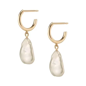 Gemnel High Quality Brass Jewelry Gold Plated Irregular Pearl Pendant Hoop Earrings