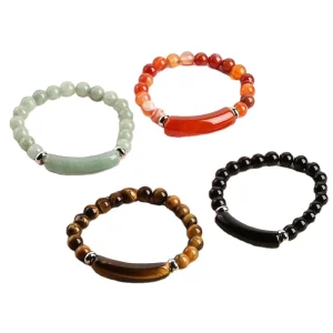Gemstone High Grade Stainless Steel Bracelet with Rose Quartz Heart Charm Natural Stone Beads