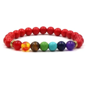 Gemstone Newst Women’s 7 Chakra Classic Style Lava Beads Yoga Bracelet with Reiki Buddha Ball Shape for Prayer and Meditation