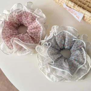 Gentle Atmosphere Young Lady’s Headpieces Pink Blue Color Leopard Printing Multi Layers Hair Scrunchies Mesh Fabric Hair Band