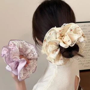 Gentle Purple Lace Handmade High Elasticity Women’s Korean Style Marubeni Hair Ring & Rope Fresh & Sweet