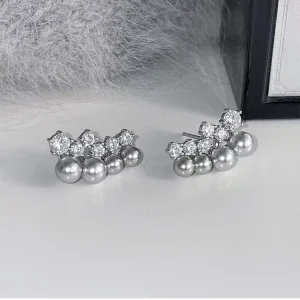 Gentle Sweet Zircon Pearl Vintage Geometric Ear Studs Indie Designed Luxury Silver Rhodium Plated Party Fashion Versatile OEM