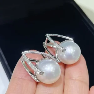 Genuine 18K Gold Pearl Earring Jewelry Vintage Style Pearl Ring for Women’s Wedding Engagement Party Gift Jewelry