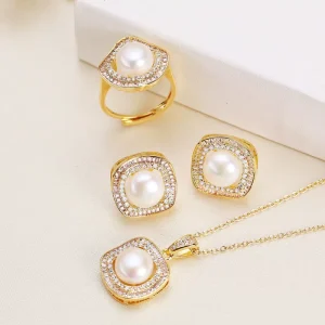 Genuine Freshwater Pearl Jewelry Set 3pcs Fashion Earrings Ring Pendant Women Versatile Daily Wear Gift Elegant Accessories
