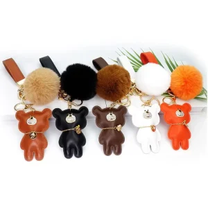 Genuine Leather Key Chains Bag Pendant Charms Car Fur Key Chains Key Ring Luxury Keychains