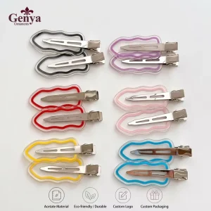 Genya New Fashion Customized Hair Accessories Cute Wavy Shaped Transparent Candy Color Acetate Hair Clip Seamless Hairpin