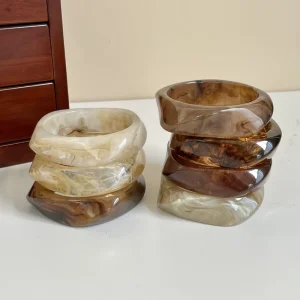 Geometric Brown Resin Bracelet Chunky Square Hand Jewelry Halo-Dyed Fashion Bangle for Women