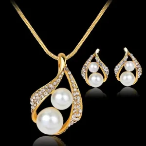 Geometric Crystal Rhinestone 4-Piece Alloy Fashion Jewelry Set for Women’s Earrings Necklace Bracelet Gift Wedding