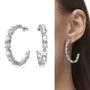 Geometric Design Cubic Zirconia Big Circle Earrings Luxury C Shaped Hoop Earrings Women Jewelry