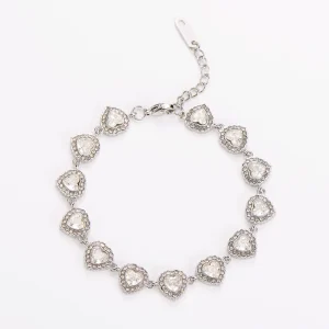 Geometric Diamond Encrusted Heart Shaped Silver Jewelry Zircon Heart Bracelet Fashion Charm Bracelets