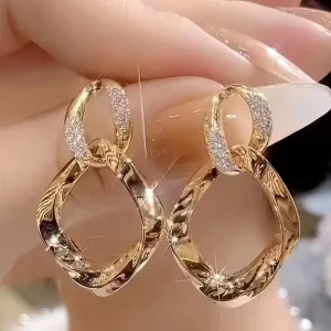 Geometric Elegant Women’s Fashion Diamond Studded Earrings Vintage Simple Versatile Dangle Earrings