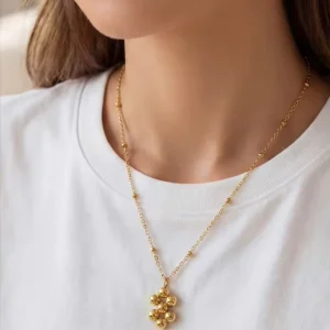 Geometric Gold Plated Pendants and Beads Long Fashion Beaded Necklaces Women Jewelry and Accessories Stainless Steel for Date