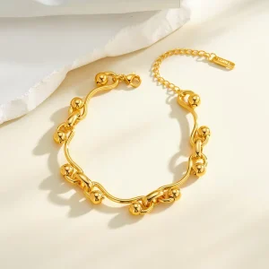 Geometric Gold Plated Stainless Steel Women’s Charm Bracelet for Wedding and Party Occasions