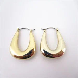 Geometric Gold Plated Thick Hoop Earrings Fashionable Trendy Costume Jewelry Made From Alloy in China