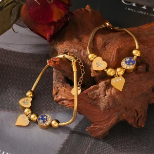 Geometric Heart Shape Design Stainless Steel 18K Gold Plated Bangle Bracelet Jewelry for Women Birthday Party Gift