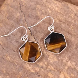 Geometric Hexagon Women Apatite Dangle Earrings Natural Stone Hook Drop Earrings Jewelry