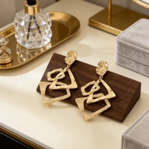 Geometric Hollow Long Earrings for Women High end Niche Design Earrings Fashionable and Retro Style Ear Ornaments
