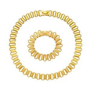 Geometric Hollow Out 18k Gold Plated Necklaces Stainless Steel Bangles Rings Necklace Sets for Women