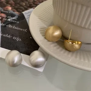 Geometric Metal Half Ball Round Stud Earrings for Women Girls Smooth Simple Earrings Vintage Party Jewelry Gifts