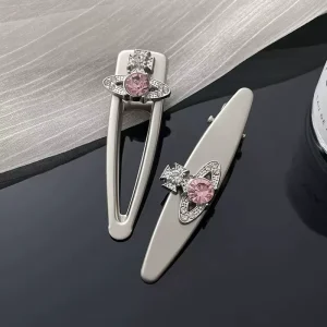 Geometric Planet Alloy Hair Clip Pink Diamond Hairpin Women Girls Sparkling Rhinestone Duck Billed Claw Clip European American