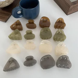 Geometric Plastic Caramel Beige Mini Hair Claw Olive Green Triangle Small Glitter Hair Claw Clips Set for Women Girls