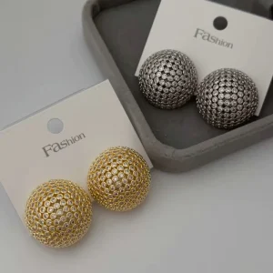 Geometric Round Cut Out Earrings Trendy Statement Earrings Pave Zircon Setting Stud Earrings