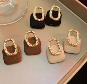 Geometric Square Gold Plated Stud Earrings Women Trendy Light Luxury Fashion Party