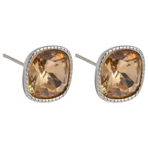 Geometric Square Zircon Stud Earrings Silver Plated Copper Korean Style Hypoallergenic Women Daily Fashion
