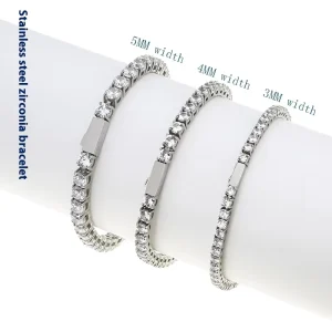 Geometric Stainless Steel 316 Tennis Chain Bracelet Inlaid Gold Plated Trendy Style Zircon Main Stone Anniversary Unisex