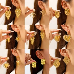 Geometric Stainless Steel Electroplated Exaggerated Heart-shaped Women’s Earrings European American Cross-border Light Luxury