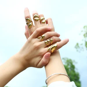 Geometric Stainless Steel Rings Minimalist PVD 18K Gold Plated Jewelry Vintage Trendy Women Ring