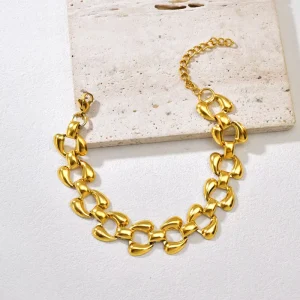 Geometric Tennis Wide Bracelet for Women 18K Gold Plated Charms Chunky Chain Bangles Jewelry