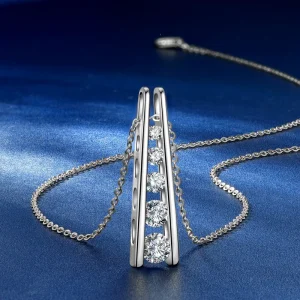 Geometric Trapezoid Pendant Moissanite Necklace Womens S925 Sterling Silver Electroplated Fashion GRA Certificate