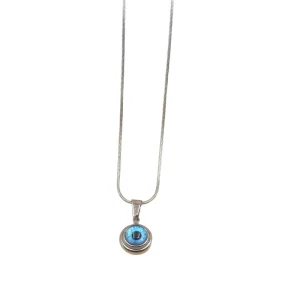 Geometric Turkish Blue Eye Stainless Steel Link Chain Evil Eye Pendant Necklace