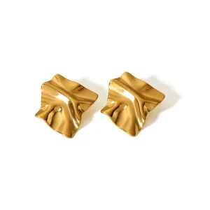 Geometric Wavy Shape Waterproof Stud Earrings Minimalist Stainless Steel Unique Ear Jewelry