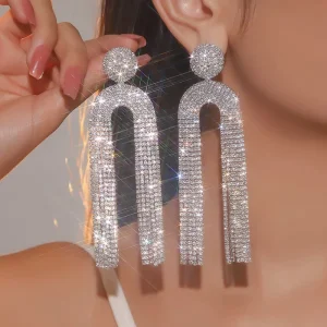 Geometric Women’s Jewelry Earrings Trendy Alloy Crystal Long Tassel Pendant Earrings Fashionable Versatile Gift