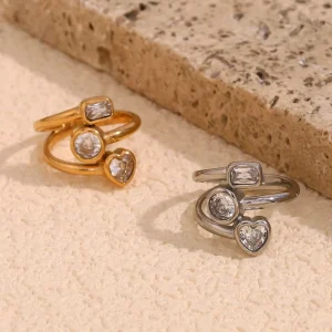 Geometric Zircon Jewelry Fashion Rings 18K Gold Plated Jewelry Stainless Steel Rings for Women Jewelry