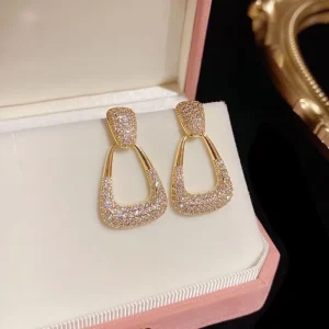 Geometry Bohemian Style Waterdrop Crystal Gold Plated Earrings