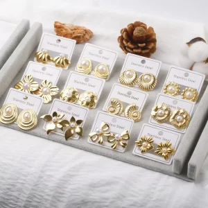 Geometry Irregular Hydraulic Press 18K Gold Plated Stainless Steel Advanced Atmosphere Jewelry Fashion Stud Earrings