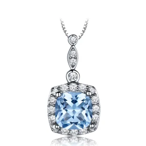 Germany Spain Mexico Ladies Girl Jewelry 925 Sterling Silver Pendant Fashion Blue Gemstone Diamond Necklace