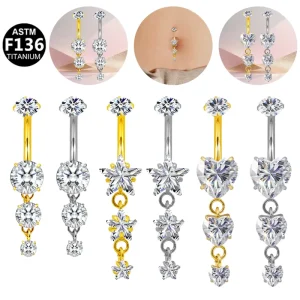 Getta 14G Cute CZ Butterfly Heart Flower Titanium Navel Belly Rings Fashion Piercing Jewelry for Wedding Engagement