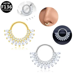 Getta F136 Titanium Glossy PVD Hypoallergenic Heart Zirconia Segment Ring Earring Daith Conch Fashion Piercing Jewelry