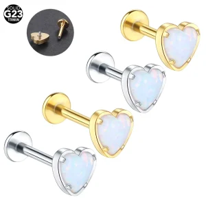 Getta Implant Grade ASTM F136 Titanium Opal Heart Internal Thread Labret Lip Stud Ear Cartilage Helix G23 Piercing Jewelry